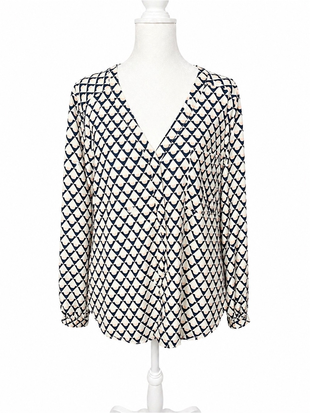 Merona V-Neck Geometric Print Blouse - Navy, pink and Cream